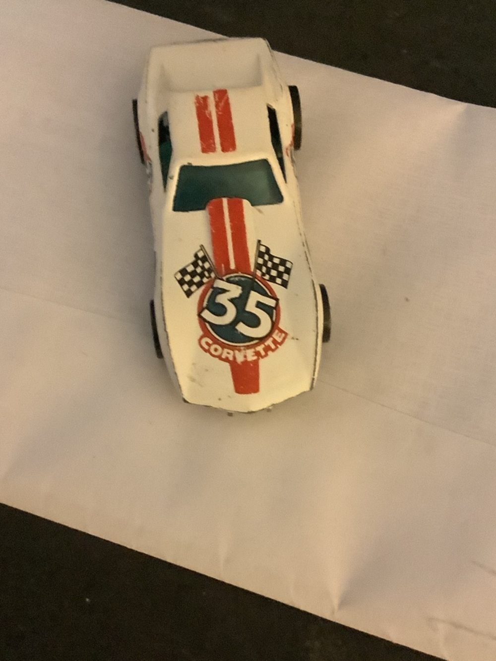 White Corvette Toy Race Car with Red Stripes - Kids Vehicle